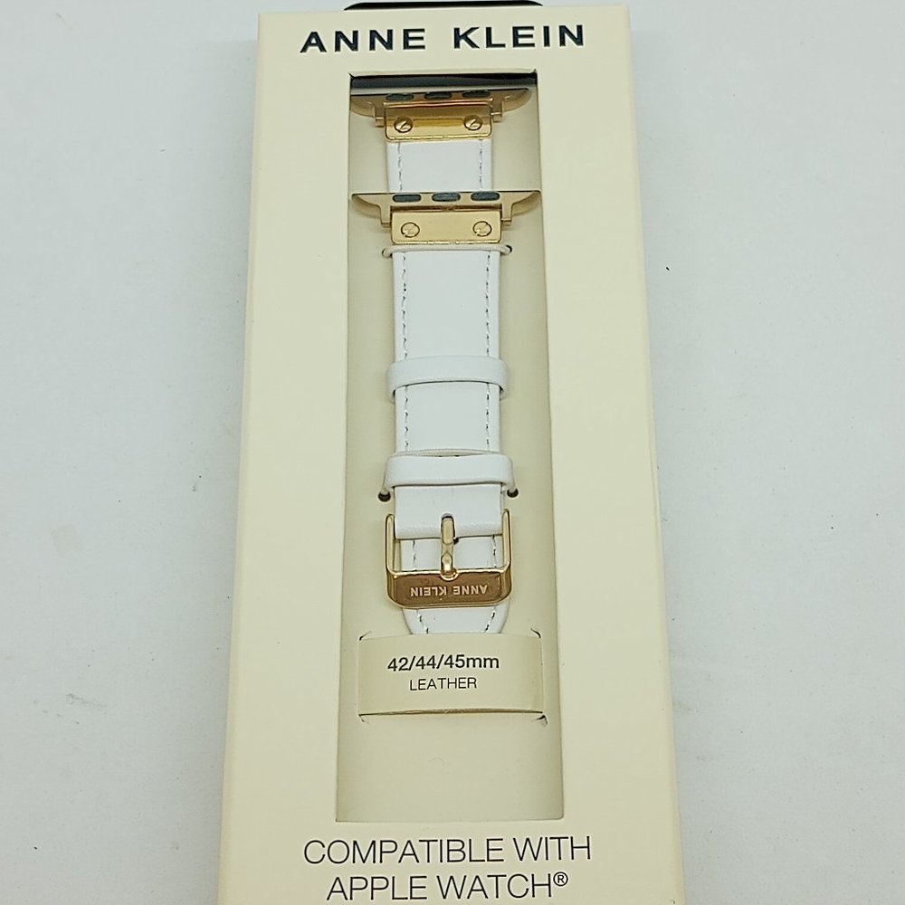 Anne Klein Soho Women's Gold Tone + White Leather Strap Apple Watch 42/44/45mm
